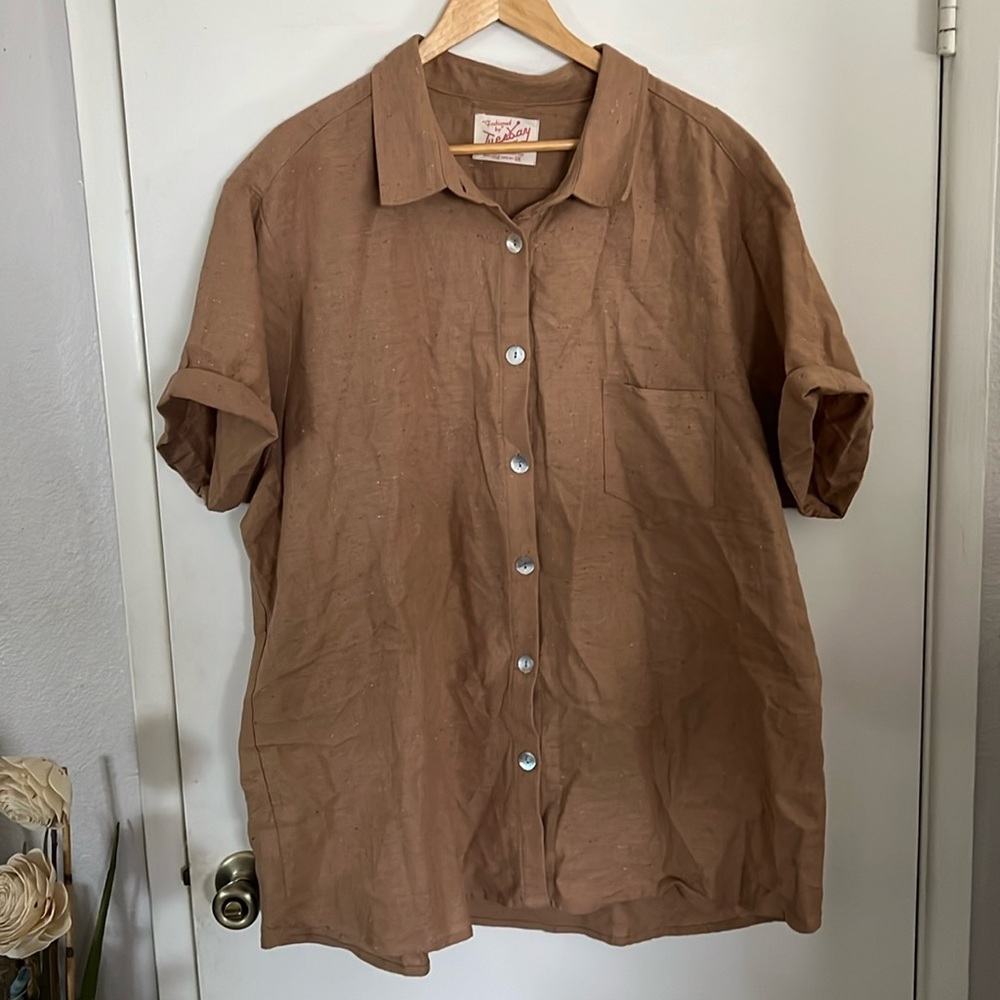 Tuesdays of California Speckle Scott Shirt-Brown (3x) Linen